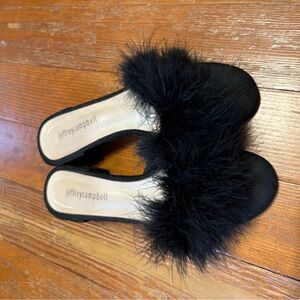 Jeffrey Campbell black feather slide sandals